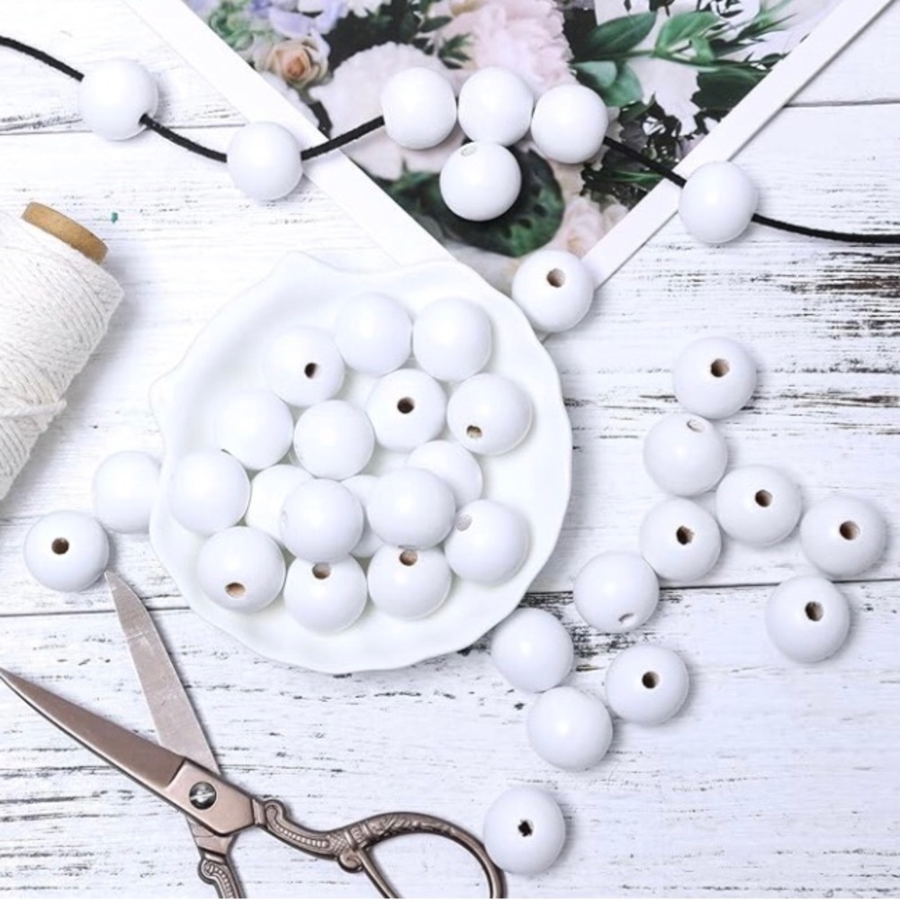 White Round Wooden Beads - Picture 7 of 9